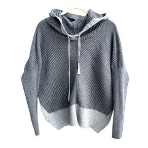 Stitch Drop Ribbed Knit Hoodie Sweater Two-Tone Gray Charcoal Women’s Medium